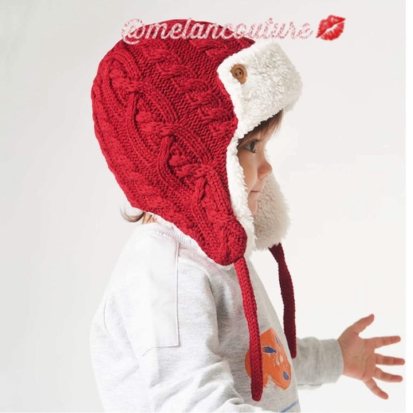 Toddler-Baby Knit Earflap Beanie Hat Fleece Lined - Picture 3 of 6